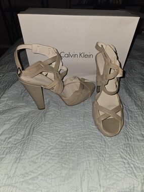 Calvin Klein Beige Strappy Platform High Heel Sandals